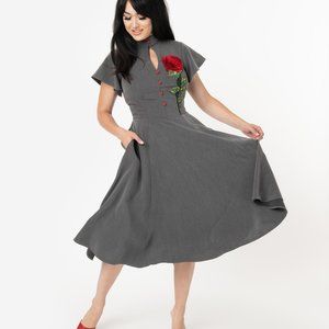 NWT Unique Vinatge Swing dress with rose detail
